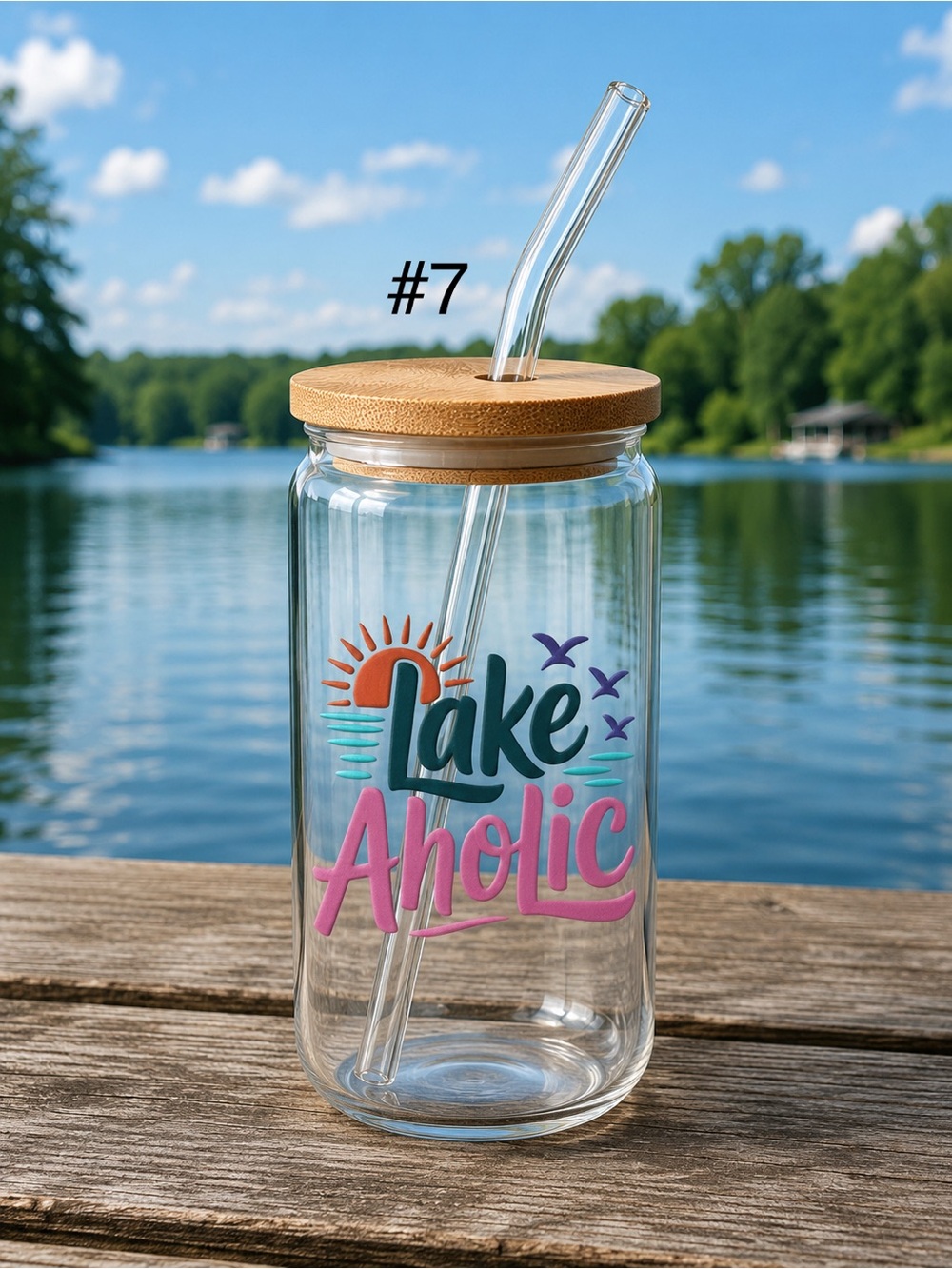*Buy now lake life/boaters 16 ounce glass tumbler with bamboo lid and straw - Picture 7 of 13